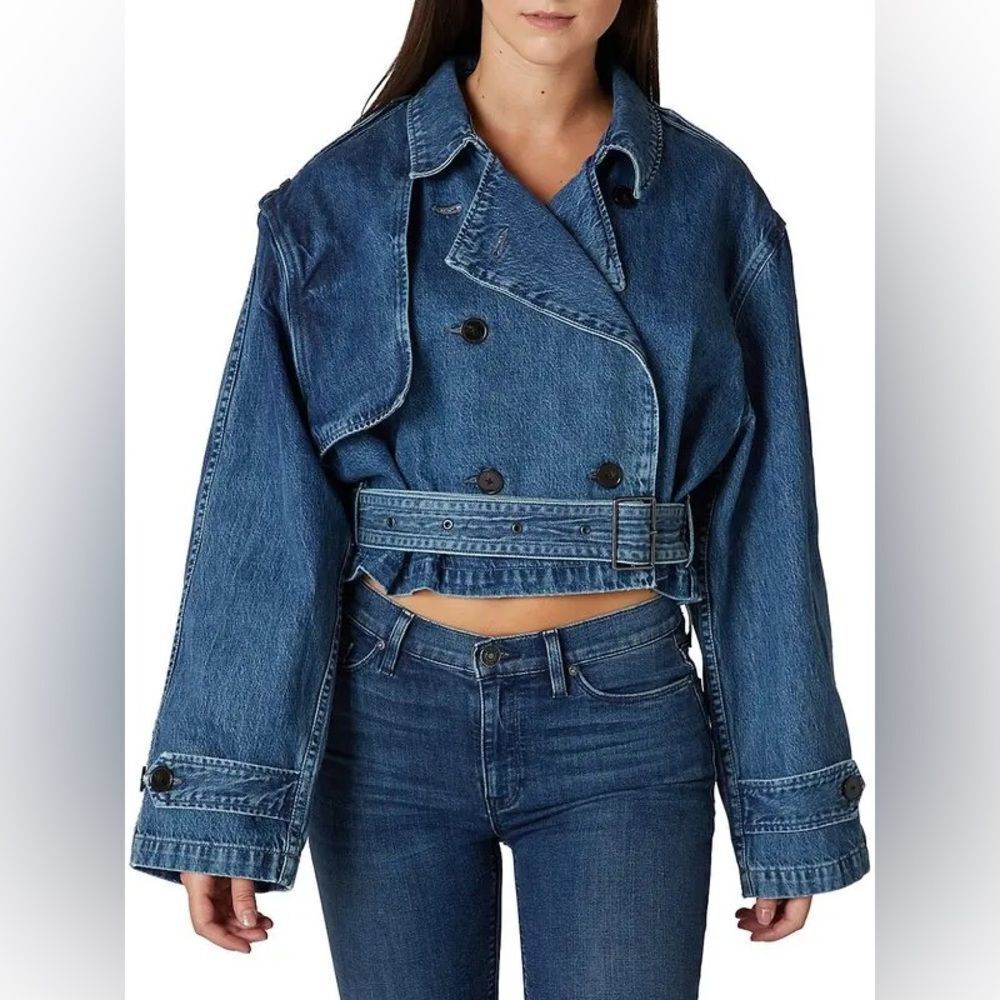 Hudson Jeans Cropped Trench Coat in Jean